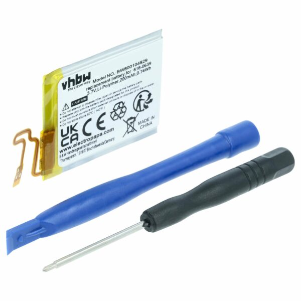 Bateria vhbw para MP3 Player Apple 616-0640, 616-0639 - 200 mAh 3.7 V Li-polymer