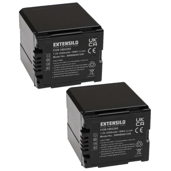 Bateria EXTENSILO para Panasonic VW-VBG260 - 2500 mAh 7.2V Li-Ion (Pack 2x)