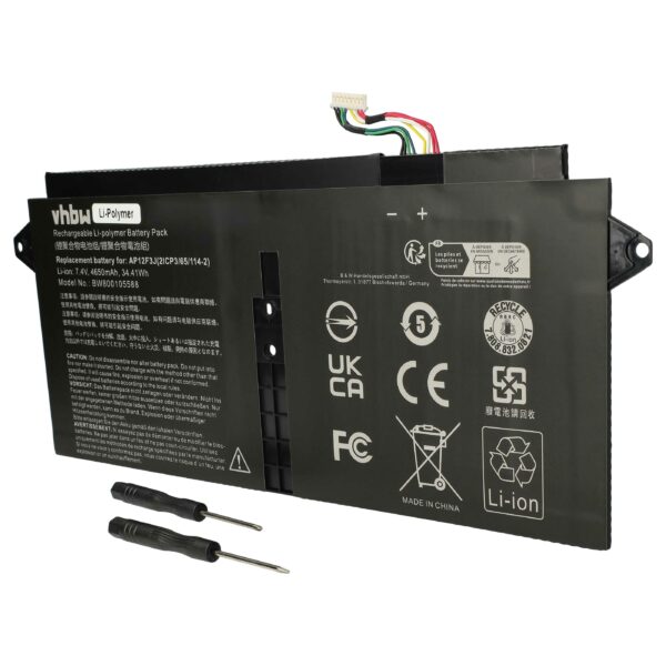 Bateria para Notebook Acer vhbw 4650 mAh 7.4V Li-polímero