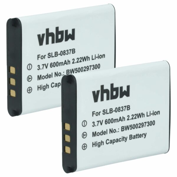 2x Bateria vhbw compatível Samsung SLB-0837b - 500mAh, 3.7V, Li-Ion