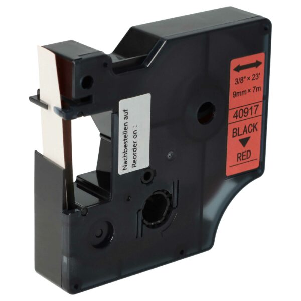 Fita de Etiquetas compatível com Dymo D1, 40917 - 9 mm Preto sobre Vermelho