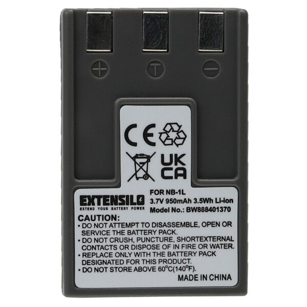 Bateria EXTENSILO para Canon NB-1L, NB-1LH, 950mAh, 3.7V