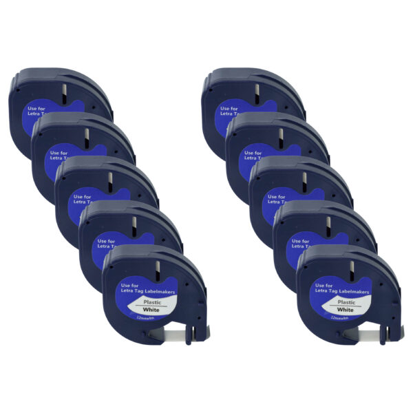 Pack 10x Fita de Etiquetas Plástica vhbw Compatível Dymo S0721610, 91201 - 12 mm Preto/Branco