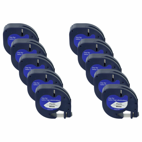 Pack 10x Fita de Etiquetas Plástica vhbw Compatível Dymo S0721610, 91201 - 12 mm Preto/Branco