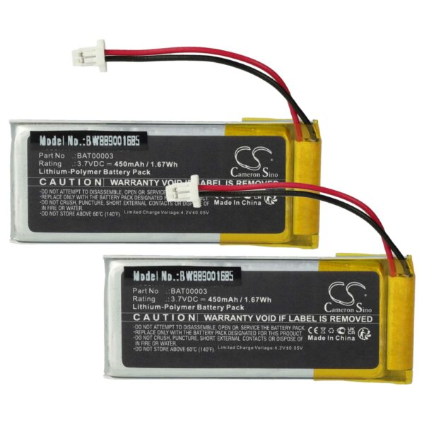 Bateria de Substituição vhbw para Auscultadores Cardo BAT00003 - 450 mAh 3.7 V Li-polímero (2 unidades)