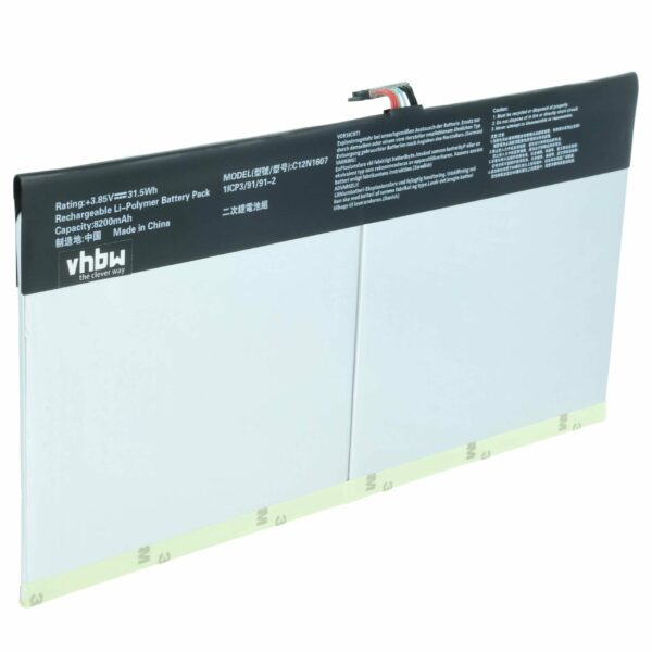 Bateria para Tablet Asus vhbw - Compatível 0B200-02230100, 0B200-02230000, C12N1607 - 8200 mAh 3.85 V Li-polymer