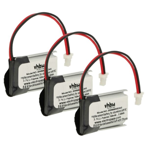 Bateria de Substituição 3x vhbw 150 mAh 3.7 V Li-polímero para Sturmkind DR!FT 05011 - Conector SH1.0-2P
