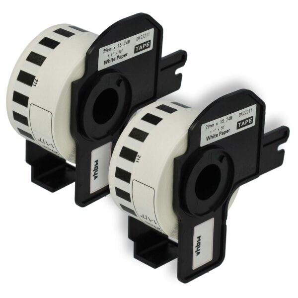 2x Rolo de Etiquetas Compatível com Brother DK-22211 - 29 mm x 15.24 m + Suporte