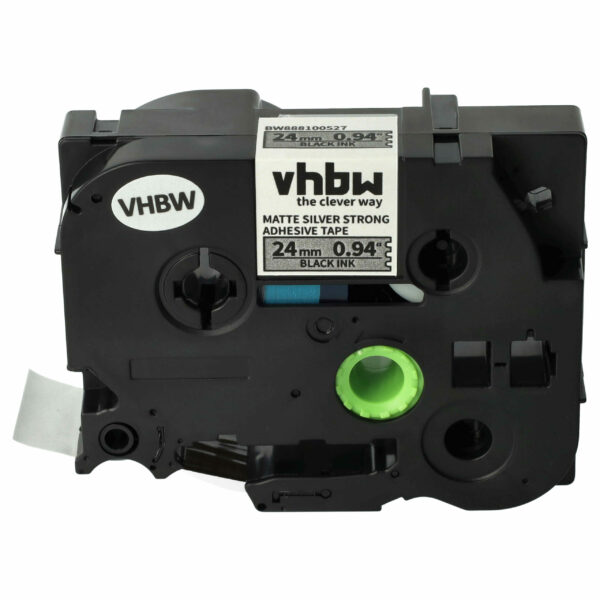 Fita de Etiquetas vhbw 24 mm Preta em Fundo Prateado Mate - Compatível Brother HGE-SM951