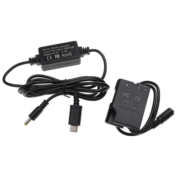 Alimentação USB vhbw substitui EH-5 para Câmaras Nikon + Acoplador DC - 2 m, 9 V 3.0 A