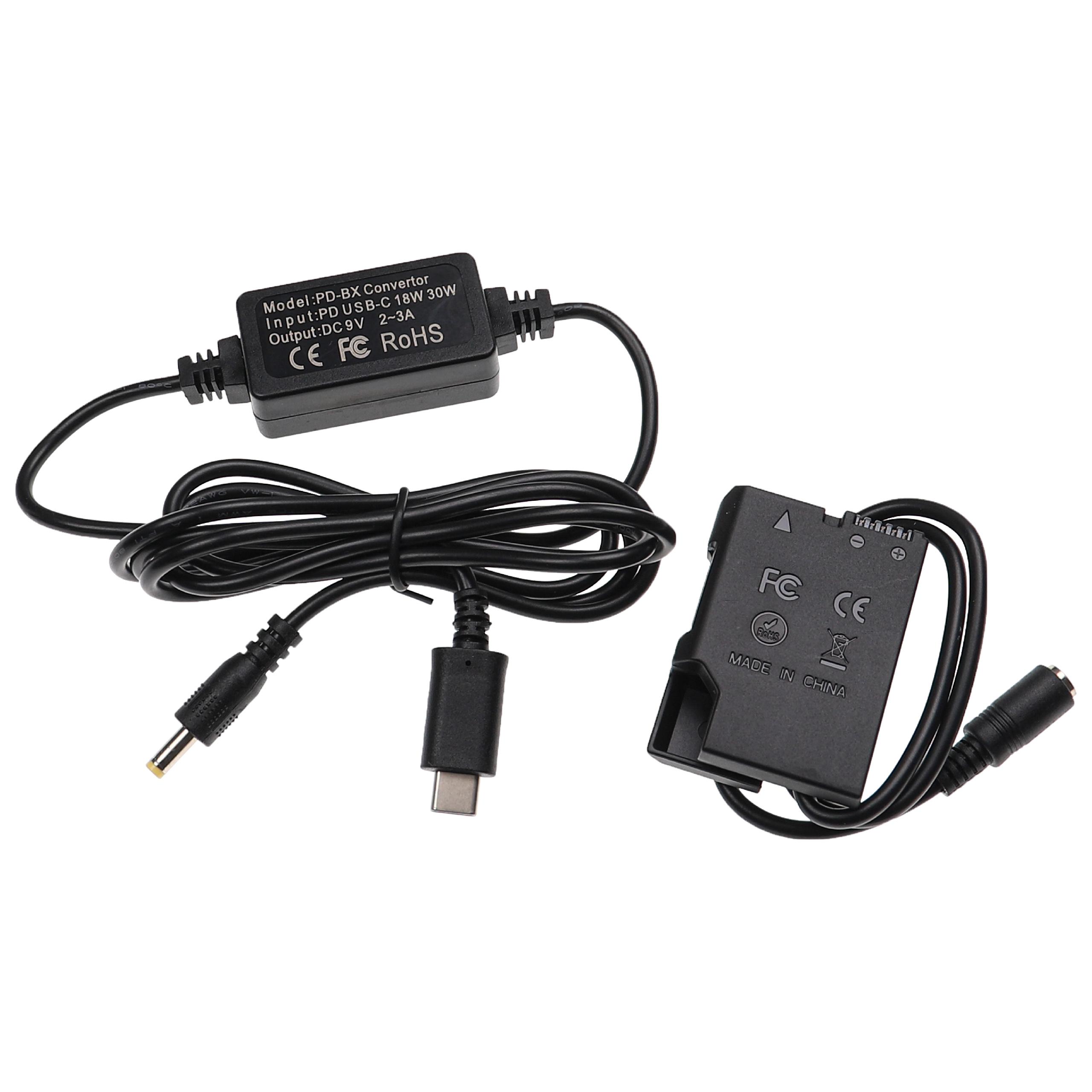 Alimentação USB vhbw substitui EH-5 para Câmaras Nikon + Acoplador DC - 2 m, 9 V 3.0 A