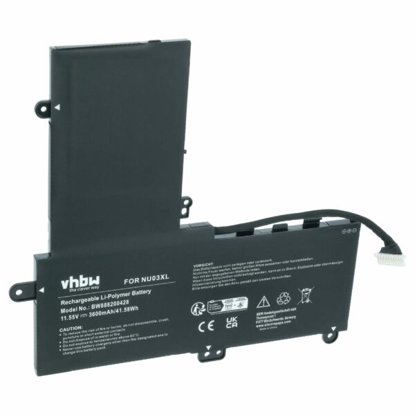 Bateria vhbw para HP Notebook - 3600 mAh 11.55 V Li-Ion (843536-541, HSTNN-UB6V, 844201-850, 844201-855)