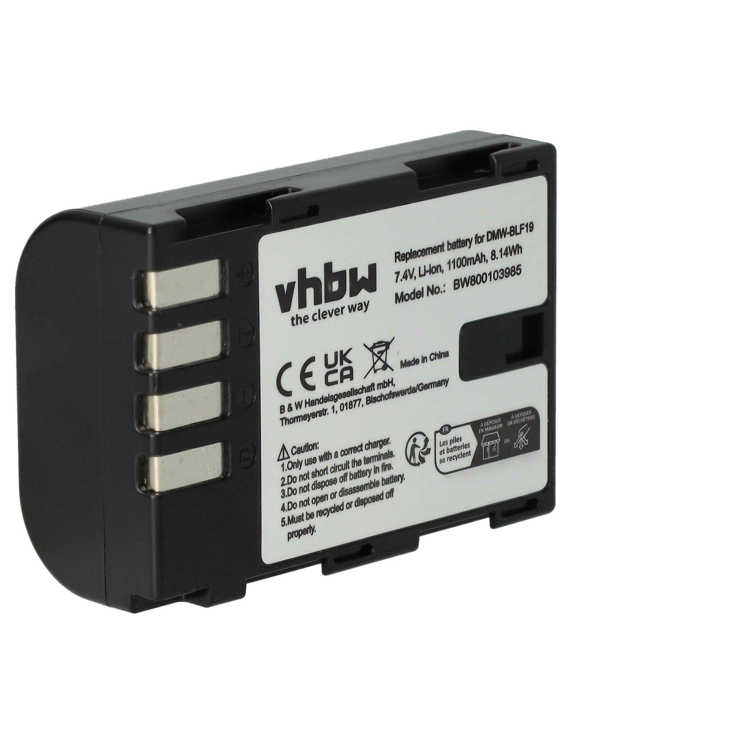 Bateria vhbw para Panasonic DMW-BLF19E, DMW-BLF19 - 1100mAh, 7.2V, Li-Ion
