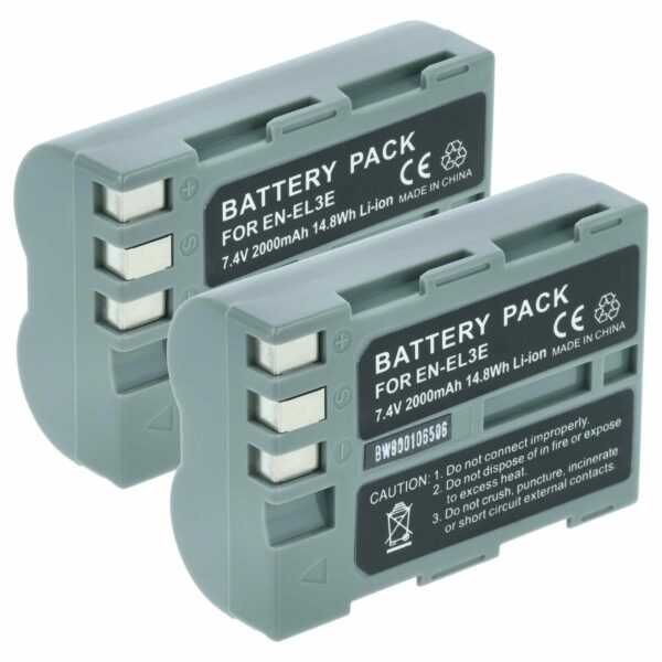 2x Bateria substitui Nikon EN-EL3e, EN-EL3, EN-EL3a - 2000mAh, 7.2V, Li-Ion com Chip de Informação