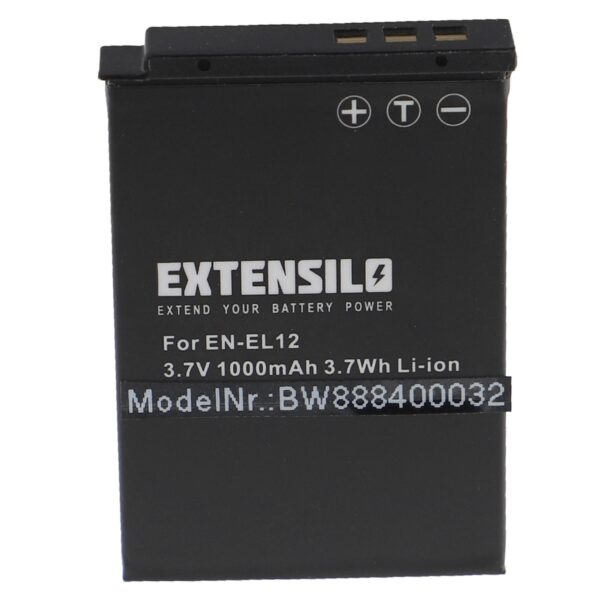 Bateria compatível com Nikon EN-EL12 - 1000mAh, 3.7V, Li-Ion EXTENSILO