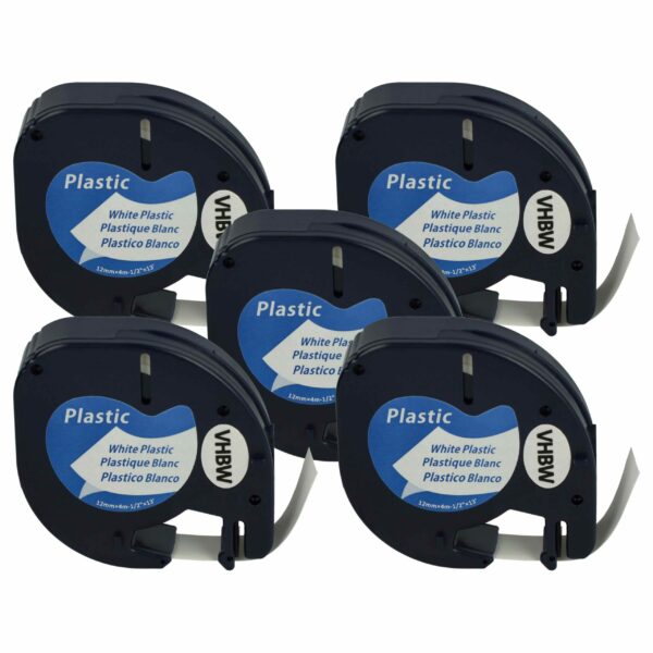 5x Fita de Etiquetas Dymo S0721660, 91221 - 12 mm Preto em Branco vhbw