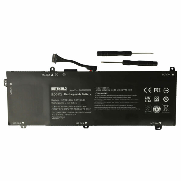 Bateria EXTENSILO para HP ZO04, HSTNN-LB6W, HSTNN-C88C - 4200 mAh 15.2 V Li-Ion