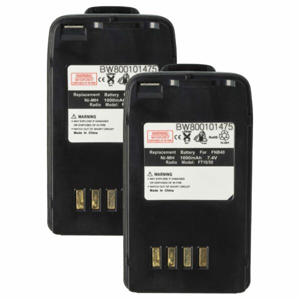 Bateria vhbw 2x para Yaesu Vertex CB Radio - Substitui FNB-41, FNB-40 - 1000 mAh 7.4 V NiMH com Clip