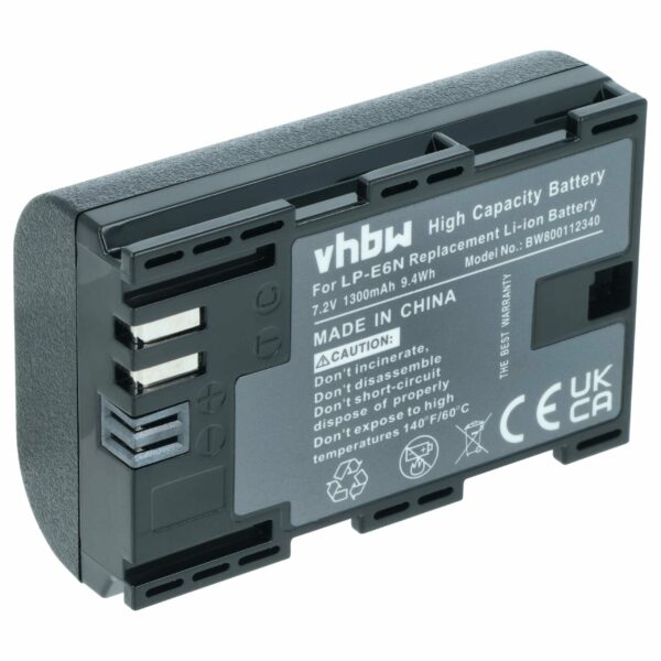 Bateria vhbw para Canon LP-E6N - 1300mAh, 7.2V, Li-Ion com Chip de Informação