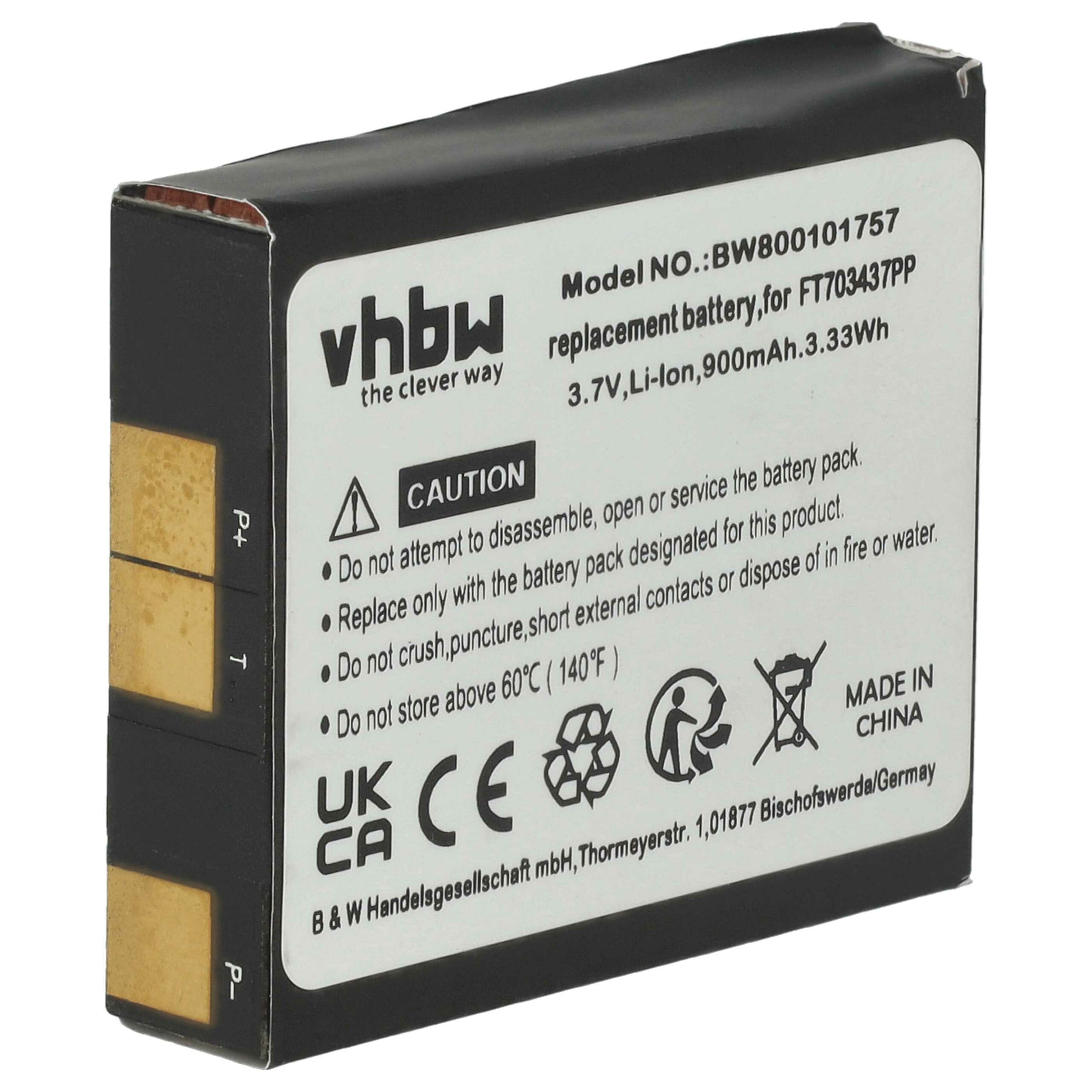 Bateria vhbw para Rato Wireless Razer RZ03-00120100-0000 - 900 mAh 3.7 V Li-Ion