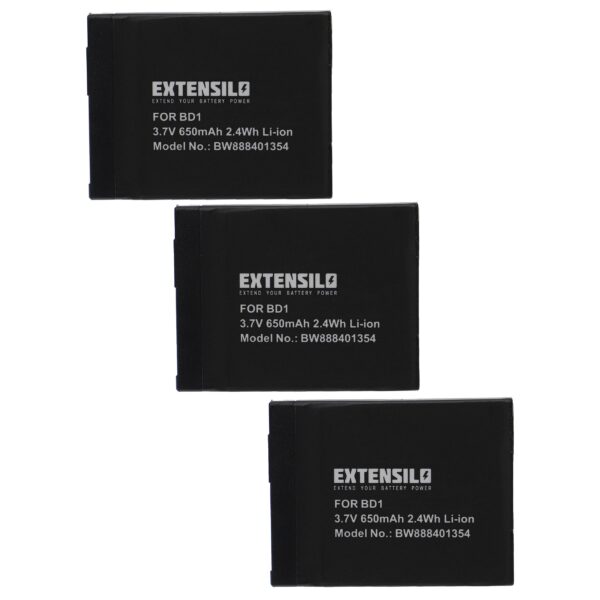 3x Baterias EXTENSILO para Sony NP-BD1, NP-FD1 - 650mAh, 3.7V