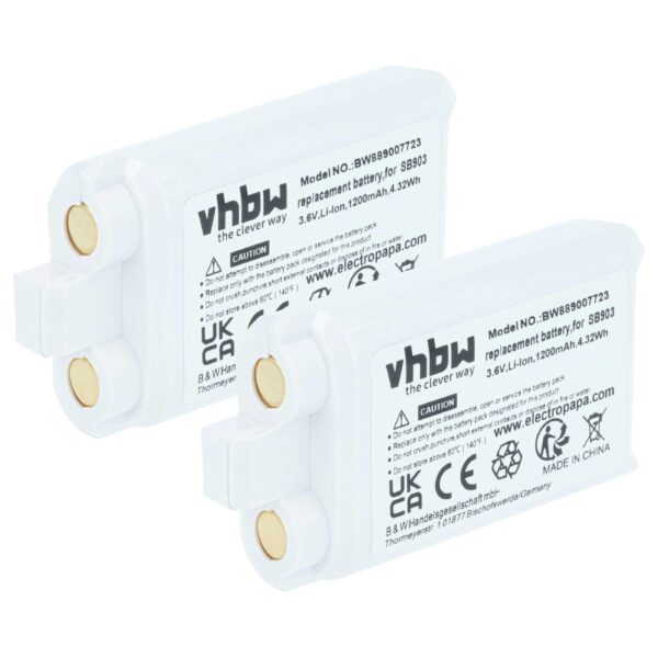 Bateria Wireless vhbw 2x compatível Shure SB903 - 1200 mAh 3.7 V Li-Ion
