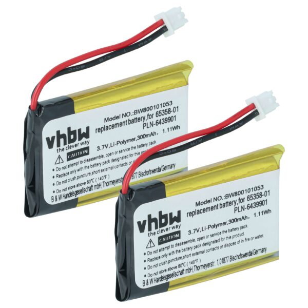 Bateria para Auricular Sem Fios vhbw 2x Compatível Plantronics 202599-03, 64327-01, 64399-01 - 300 mAh 3.7 V Li-polímero