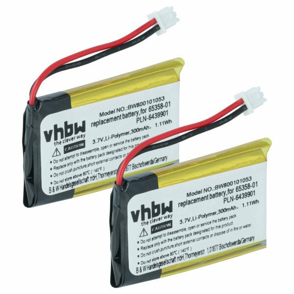Bateria para Auricular Sem Fios vhbw 2x Compatível Plantronics 202599-03, 64327-01, 64399-01 - 300 mAh 3.7 V Li-polímero