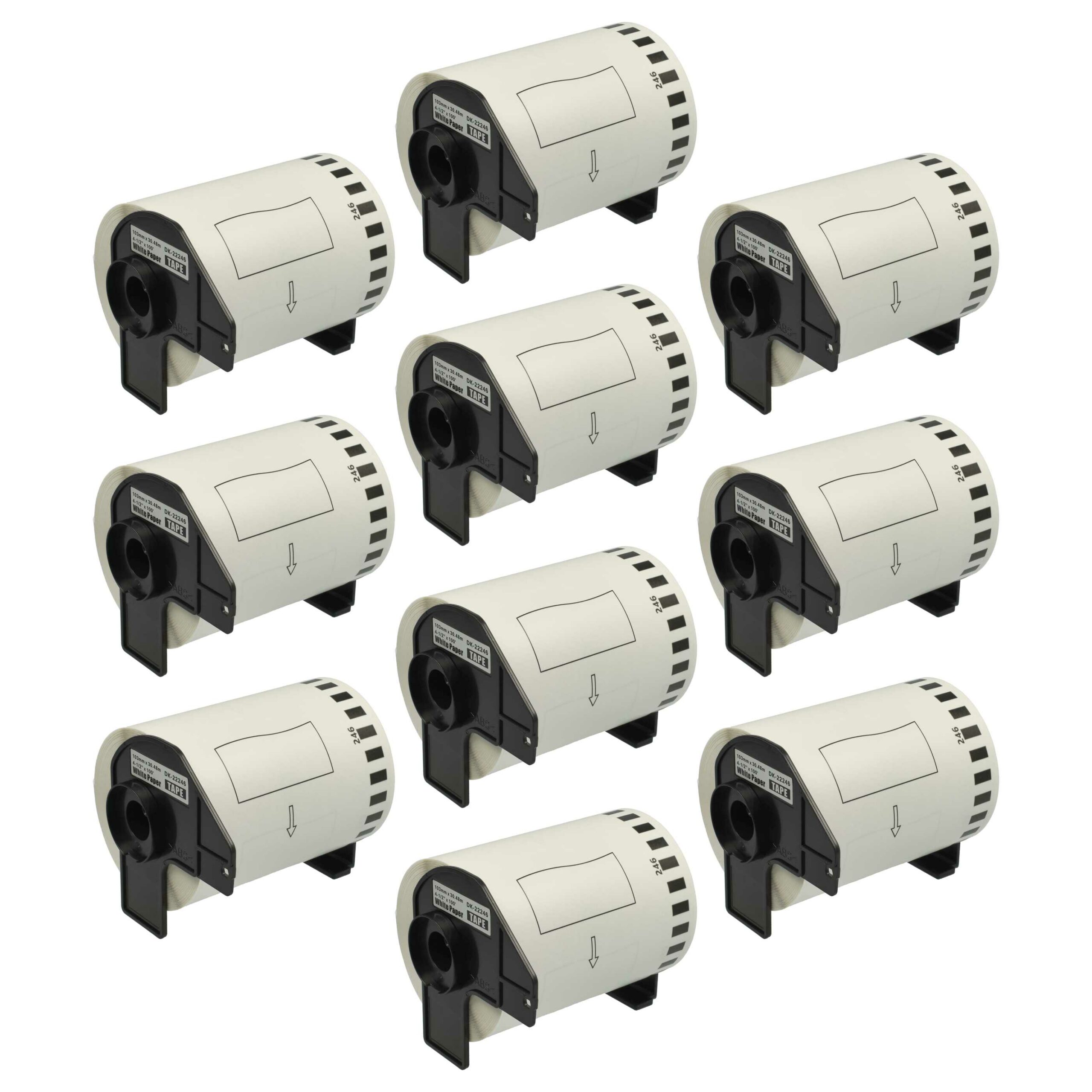10x Rolo de etiquetas vhbw substitui Brother DK-22246 - Autocolante 103 mm x 30,48 m