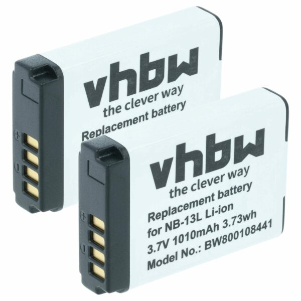 2x Bateria vhbw substitui Canon NB-13L - 1010mAh, 3.7V, Li-Ion