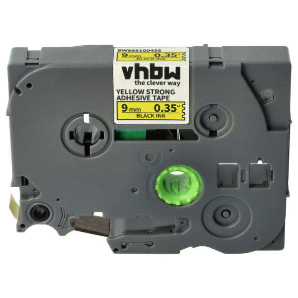 Fita de Etiquetagem vhbw Compatível com Brother TZE-S621 - 9 mm Preto sobre Amarelo, Extra Resistente