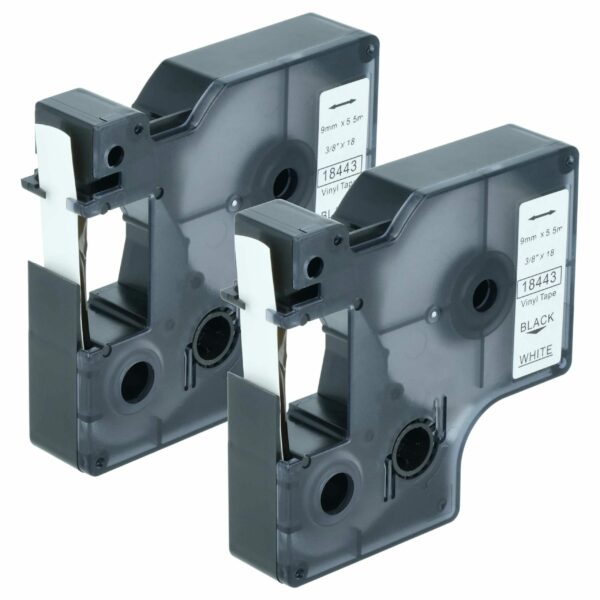 2x Fita de Etiquetas compatível com Dymo 18443 - 9 mm Preto sobre Branco, Vinil