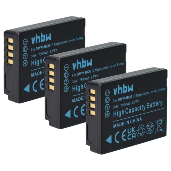 3x Baterias vhbw para Leica BP-DC7, BP-DC7E / Panasonic DMW-BCG10 - 750mAh, 3.6V