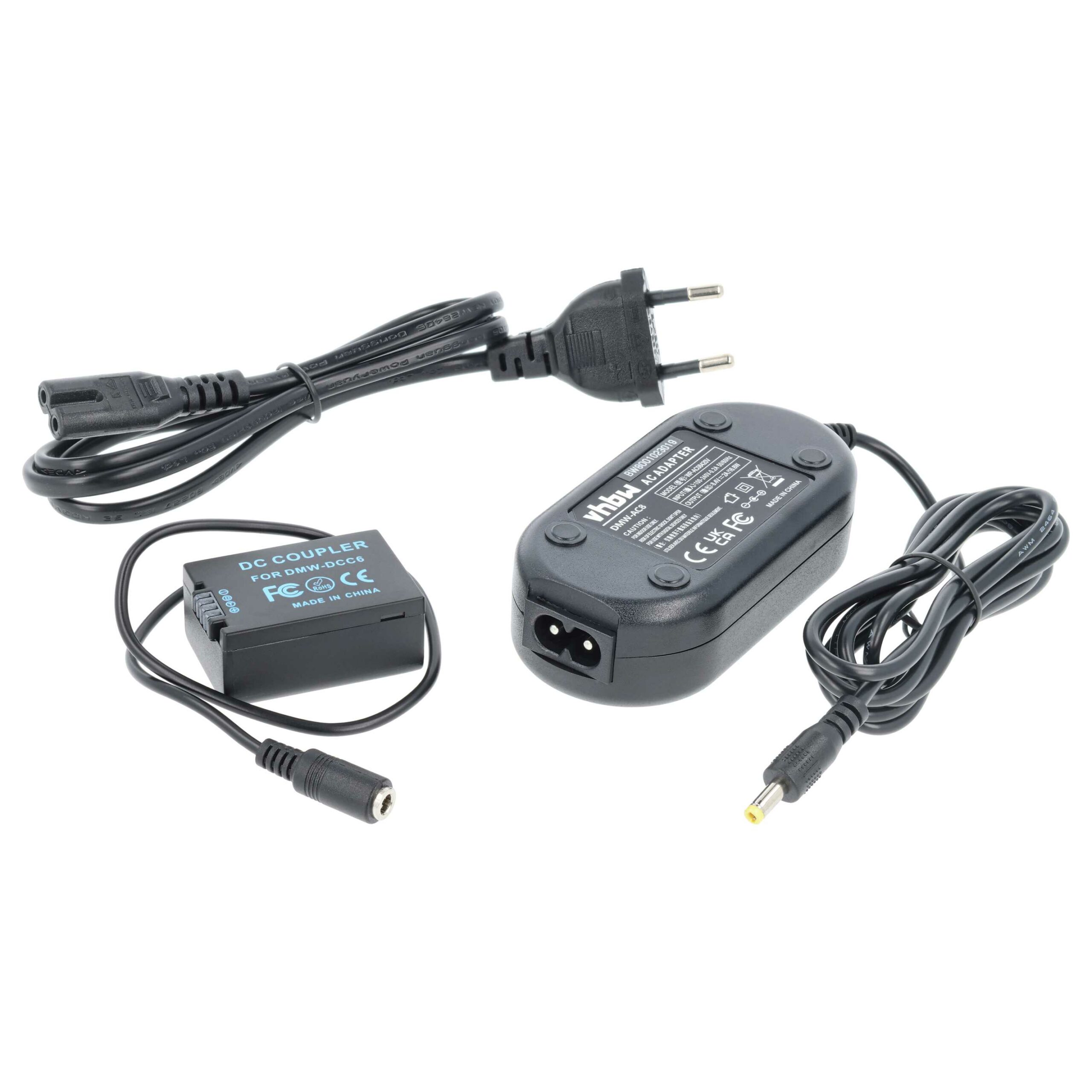 Carregador de Corrente vhbw com Acoplador CC para Câmara Leica e Panasonic - 2 m, 8.4 V 2.0 A