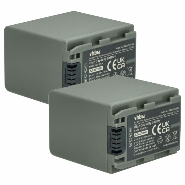 Bateria vhbw para Câmaras Sony - 2x Bateria 1900 mAh 7.2V Li-Ion (Compatível NP-FP60, NP-FP51, NP-FP50, NP-FP30, NP-FP70)