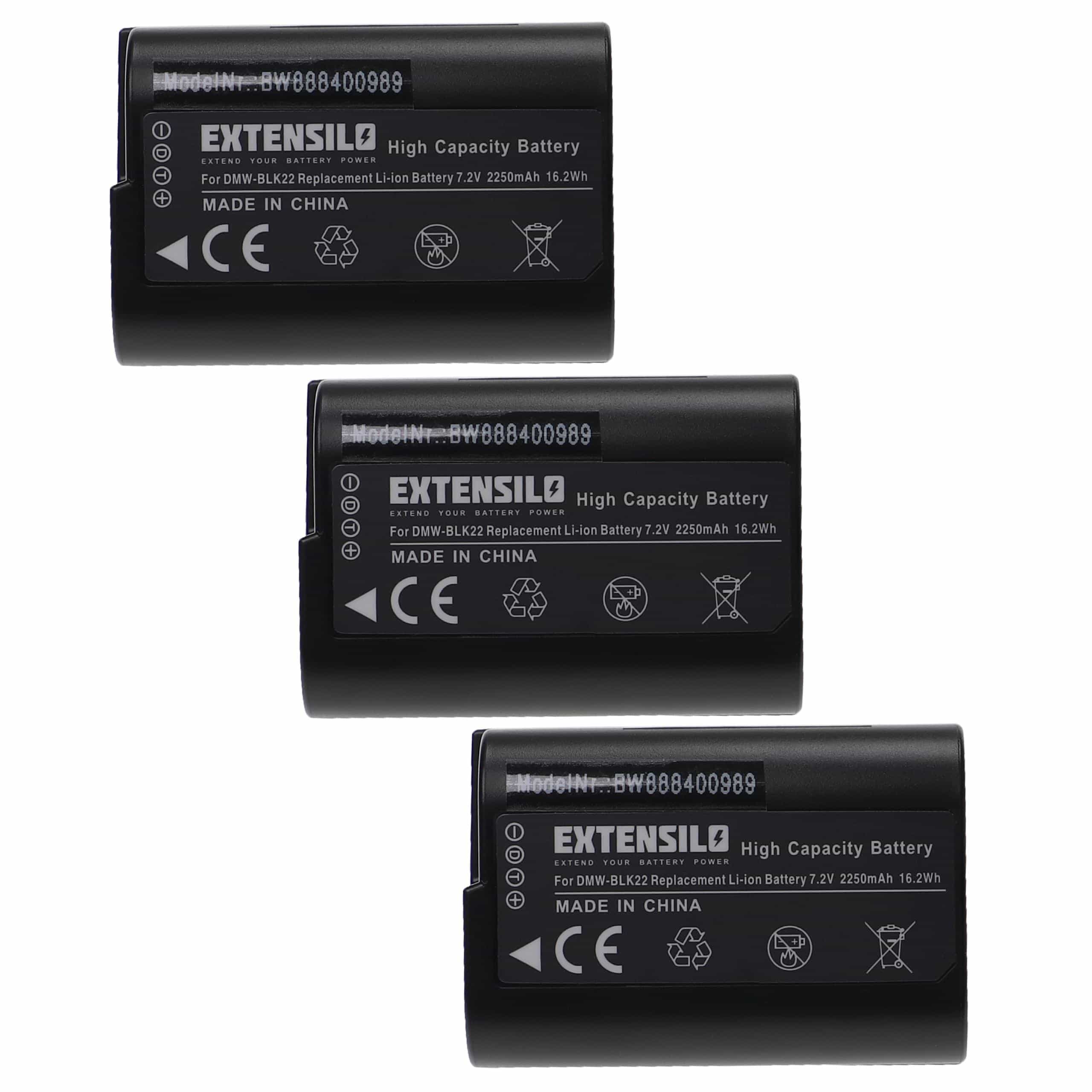 3x Bateria EXTENSILO para Panasonic DMW-BLK22, DC-G9, DC-GH5 - 2250mAh, 7.2V - Image 3