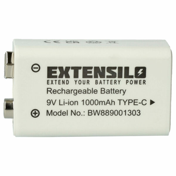 Bateria 9V Li-Ion EXTENSILO compatível com Daitem BATV13 - 1 Ah com USB-C