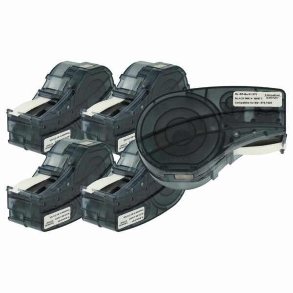 Pack 5x Fita Etiquetadora Compatível Brady M21-375-7425 - 9,5 mm Preto sobre Branco