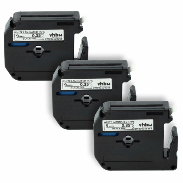 3x Fita de Etiquetas compatível com Brother M-K221 - 9 mm Preto sobre Branco