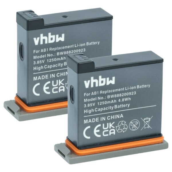 2x Bateria vhbw para DJI Osmo Action (1250mAh, 3.85V, Li-Ion)