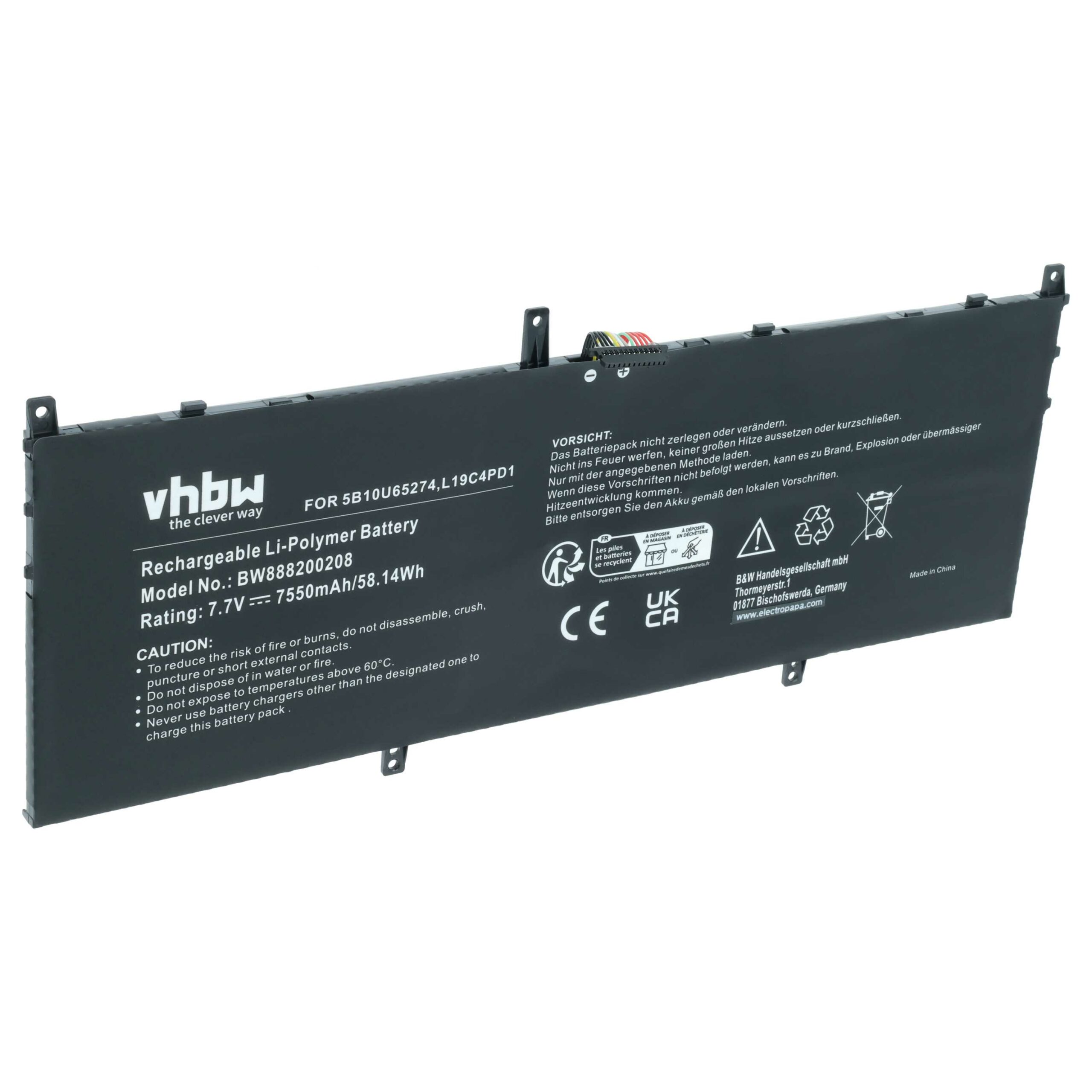 Bateria de Substituição para Lenovo vhbw 5B10U65274, 5B10U65275, L19C4PD1, L19D4PD1 - 7550 mAh 7.7 V Li-polímero