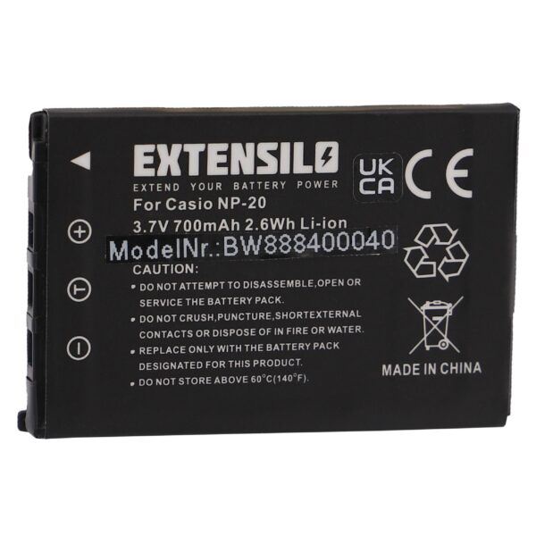 Bateria EXTENSILO compatível Casio NP-20 - 700mAh, 3.7V, Li-Ion