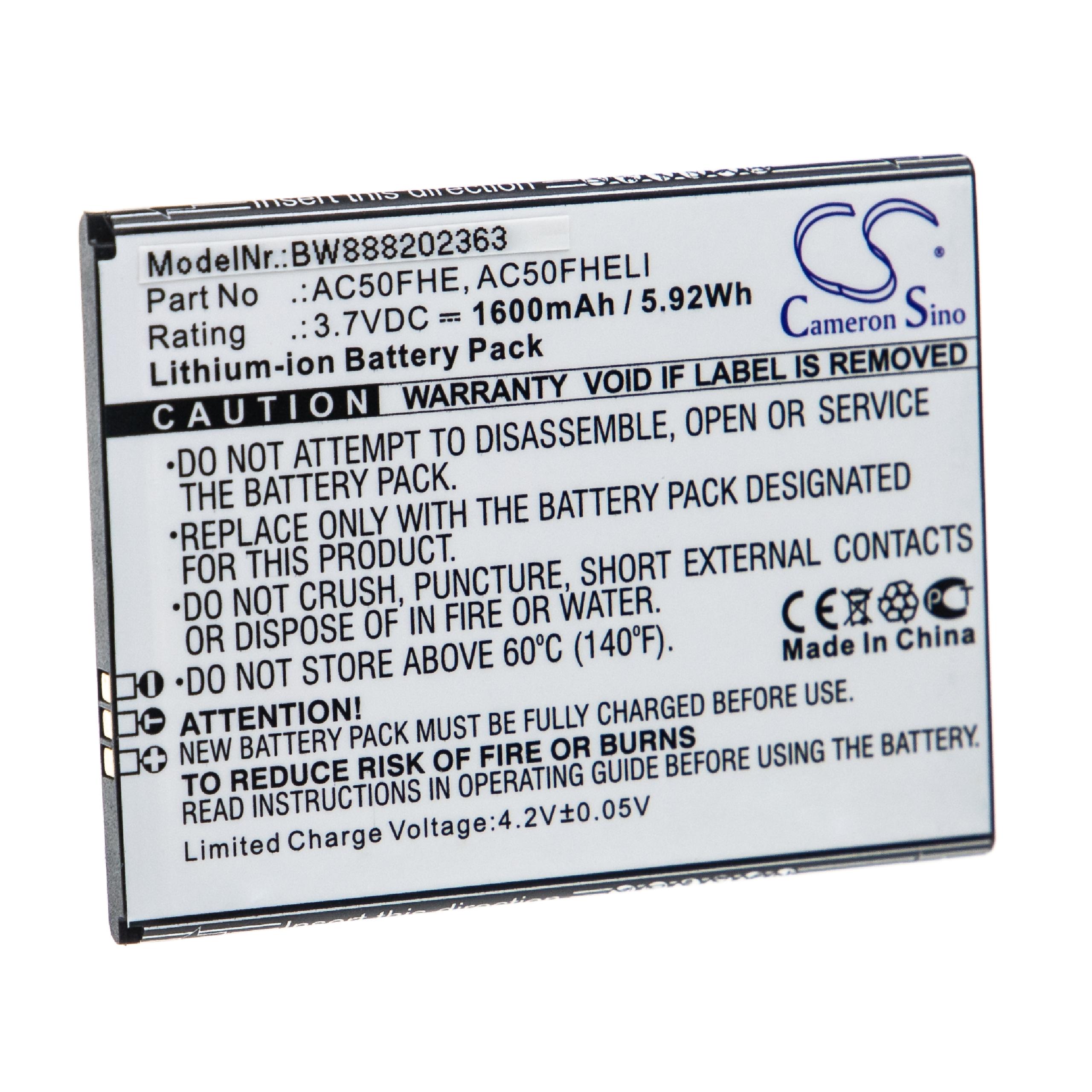 Bateria para telemóvel vhbw substitui Archos AC50FHE, AC50FHELI - 1600 mAh 3.7 V Li-Ion