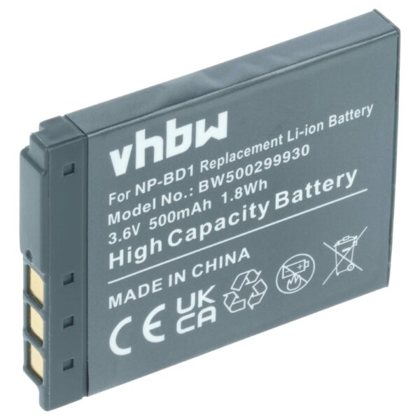 Bateria vhbw para Sony NP-BD1 / NP-FD1 (500mAh, 3.6V, Li-Ion)