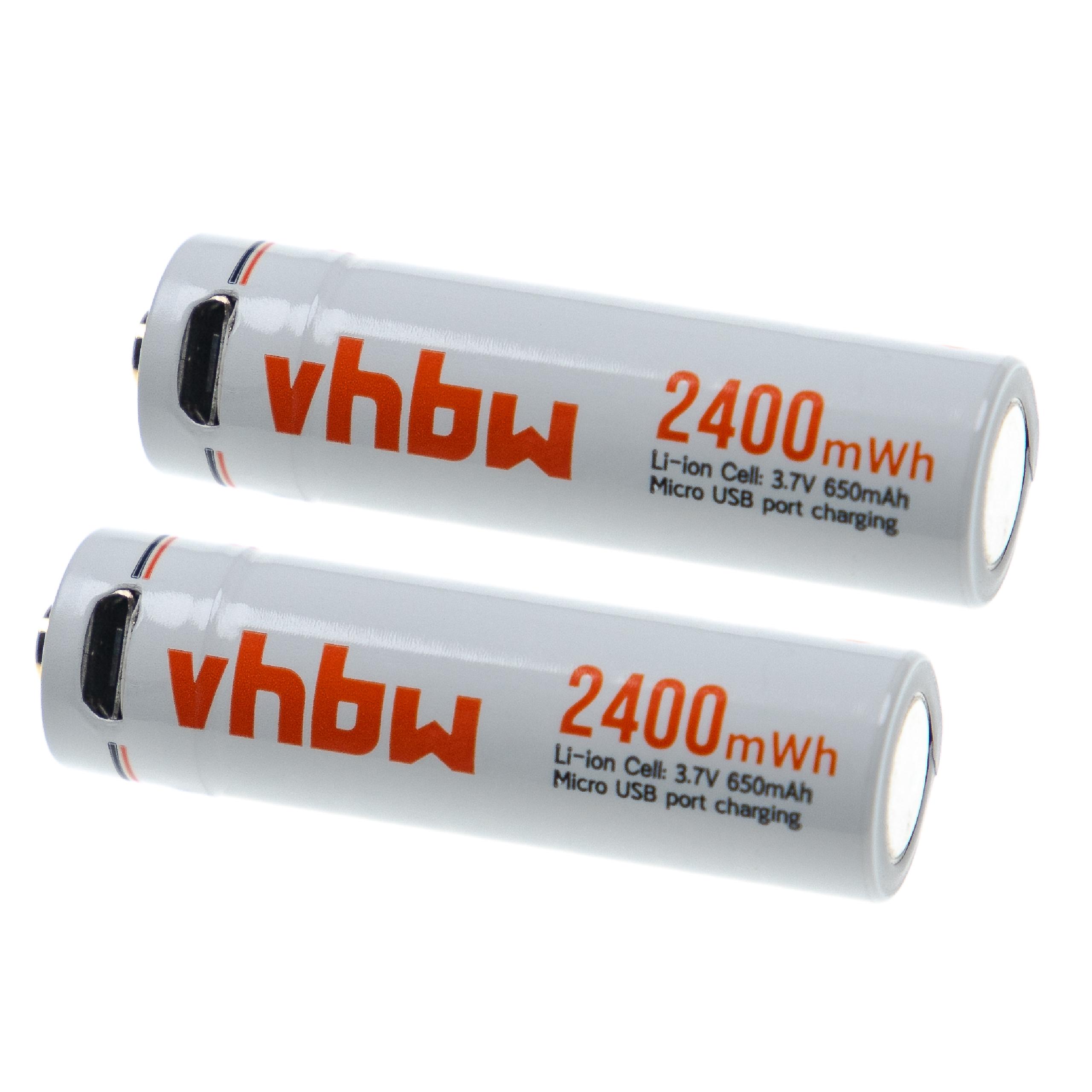 Bateria Recarregável AA vhbw 650 mAh 1.5V Li-Ion com Micro-USB