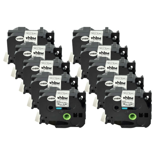 Pack 10x Fita Rotuladora Compatível Brother TZ-261, TZE-261 - 36 mm Preto sobre Branco