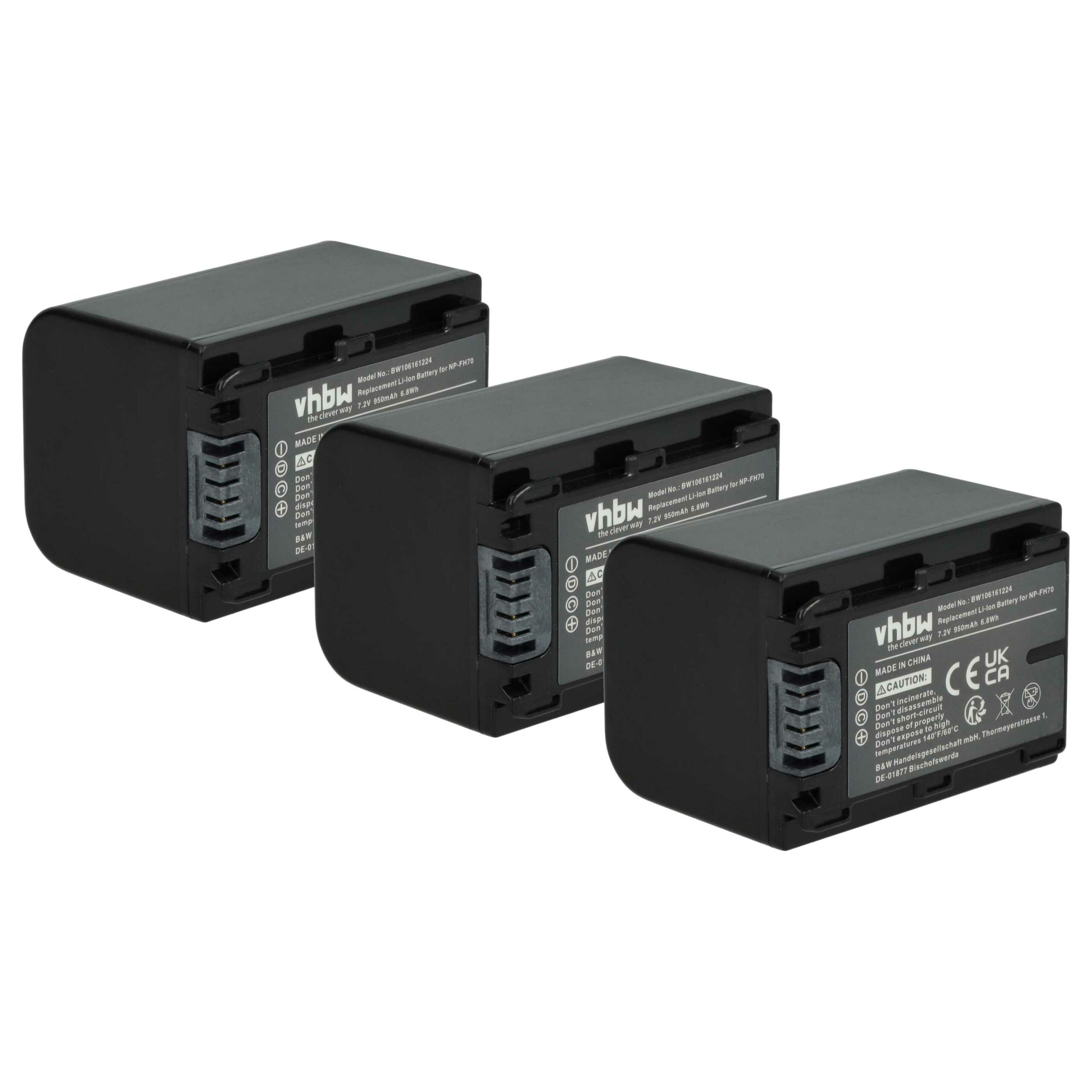 Bateria vhbw 3x para Câmara Sony - NP-FH50, NP-FH100, NP-FH70, NP-FH60, NP-FH40 - 950 mAh 7.2 V
