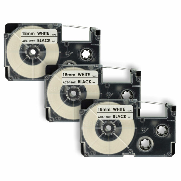 Fita de Etiqueta vhbw 3x para Casio XR-18WE / XR-18WE1 - 18 mm Preto sobre Branco