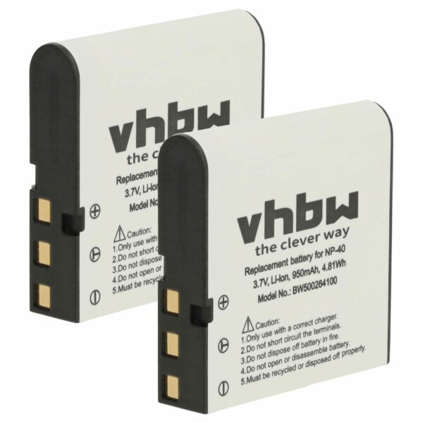 2x Bateria vhbw compatível com BenQ NP-40DBA, NP-40, NP-40DCA - 950mAh, 3.6V, Li-Ion