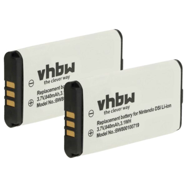 Bateria vhbw para Nintendo TWL-001 - 2x 840 mAh 3.7 V Li-Ion